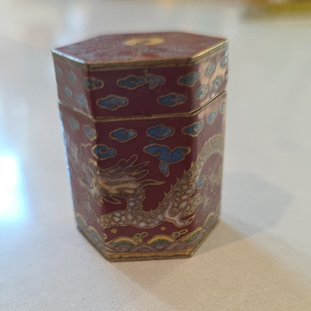 Antique-Style Red Cloisonné Dragon Trinket Box